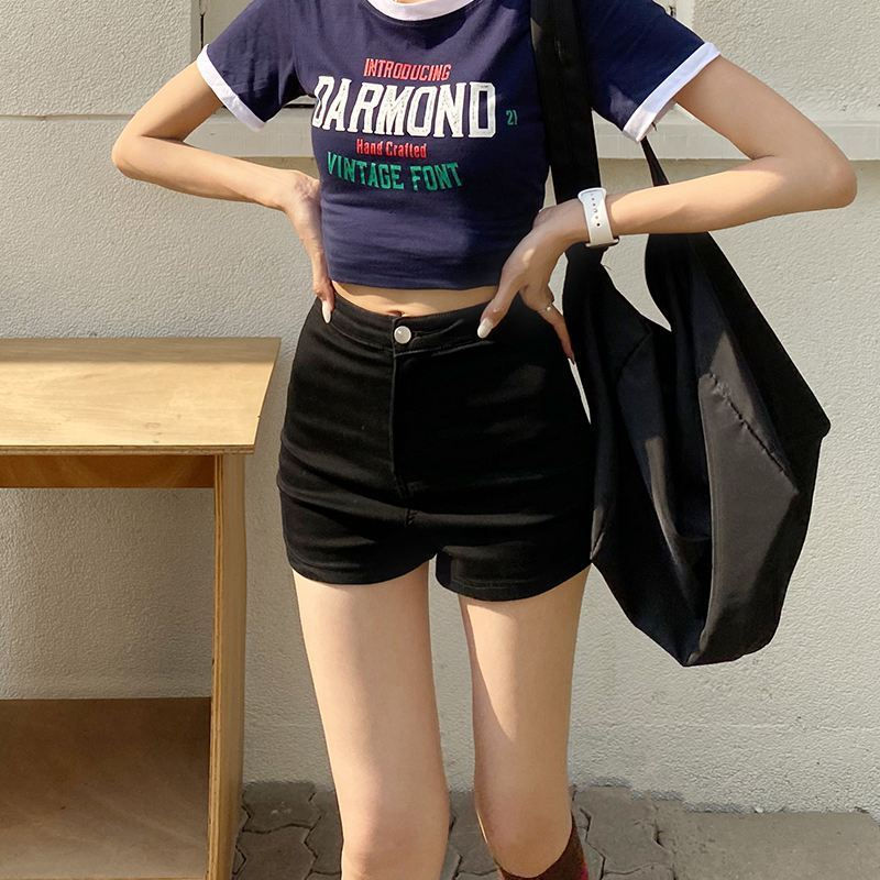 Thumbnail: Denim Shorts High Waist Women's Hot Girl Elastic High Tight Slimming Sheath