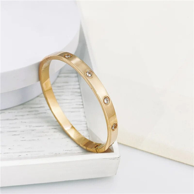 Thumbnail: 2023 New Design Gold Color Zircon And Cross Nut Nail Bracelet Gold & Bangle For