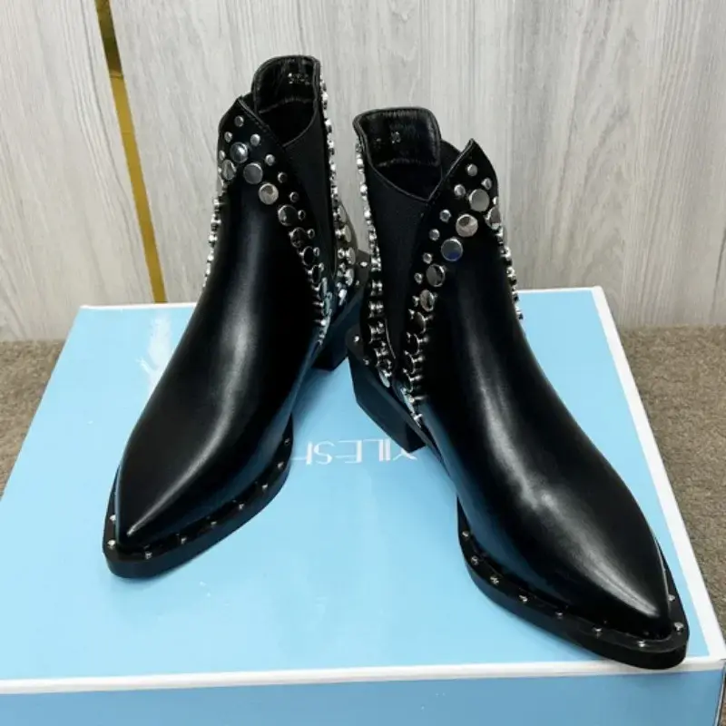 Thumbnail: 2024 New Womens Ankle Boots Sexy Pointed Toe Punk Style Rivet-decorated Women's