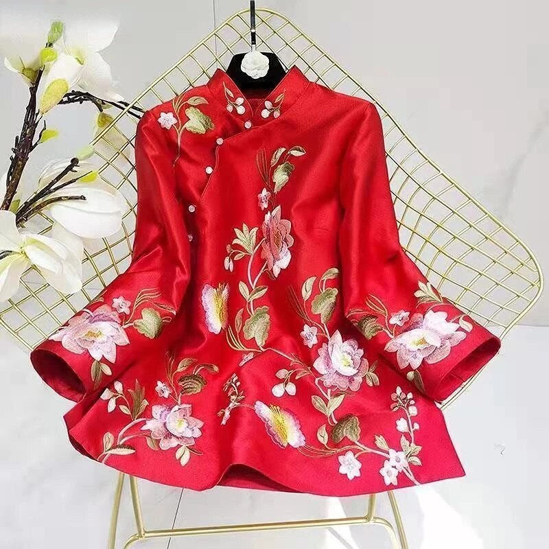 Thumbnail: Tang Suit Shirt National Style Traditional Elegant Embroidery Women Chinese Vin
