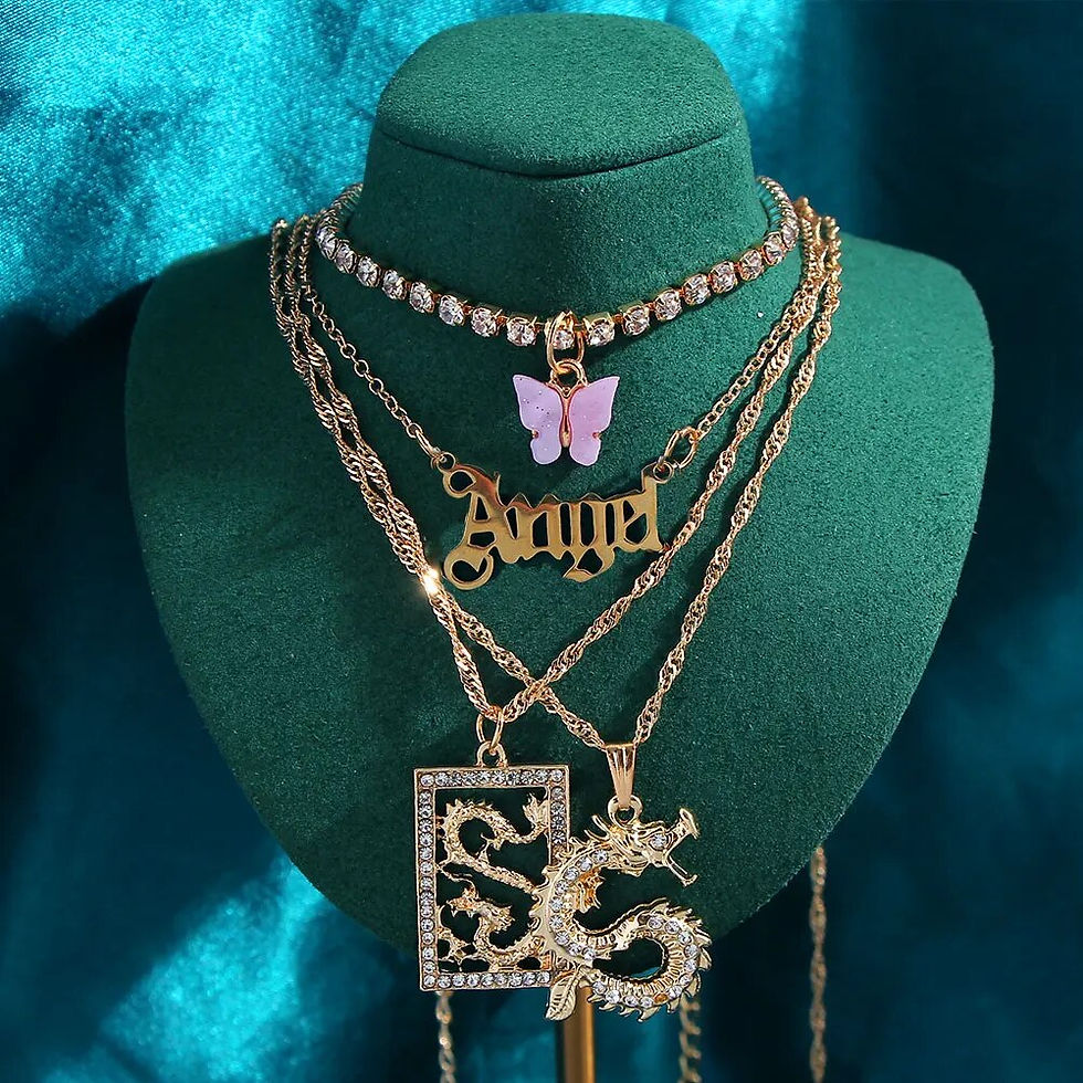 Thumbnail: New Multi Layer Butterfly Dragon Charms Crystal Necklaces For Women Punk Golden
