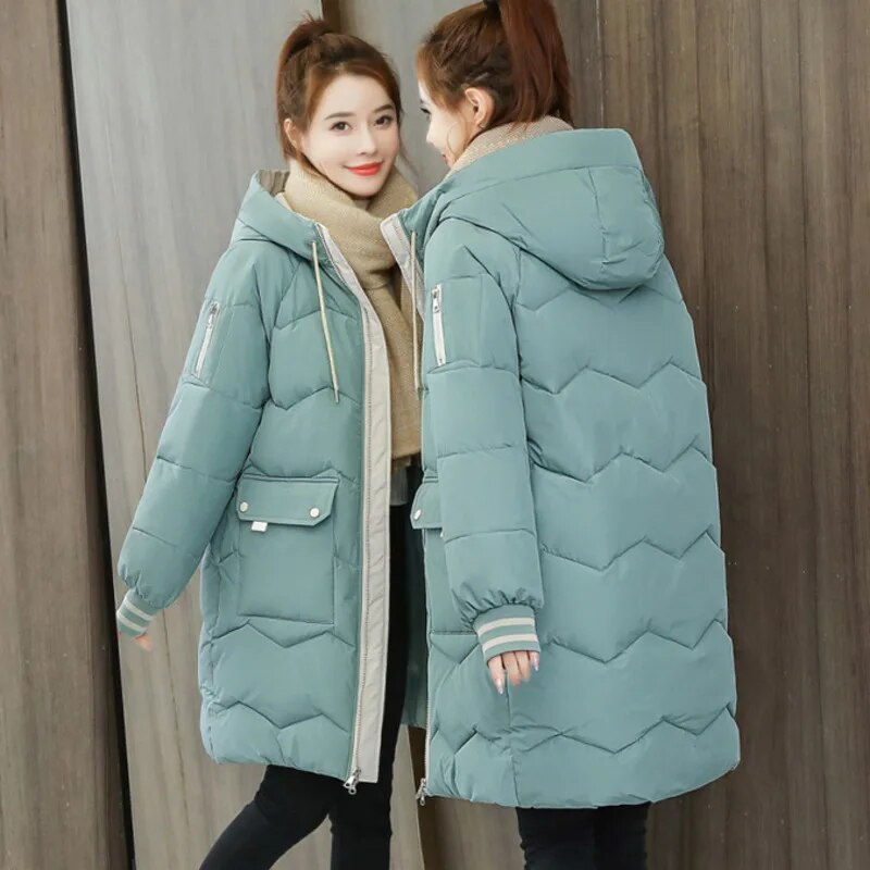 Imej kecil: 2023 Winter Women Jacket Coats Long Parkas Female Down Cotton Hooded Overcoat T