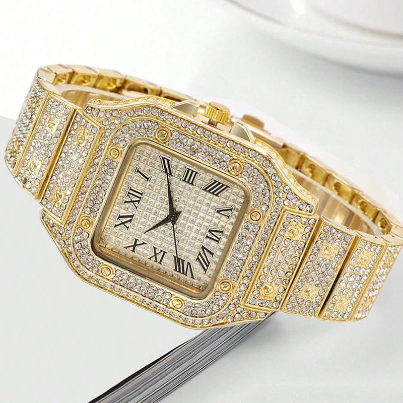 Thumbnail: 2pcs Set Luxury Diamond Men's Watches Business Stainless Steel Quartz Wristwatc