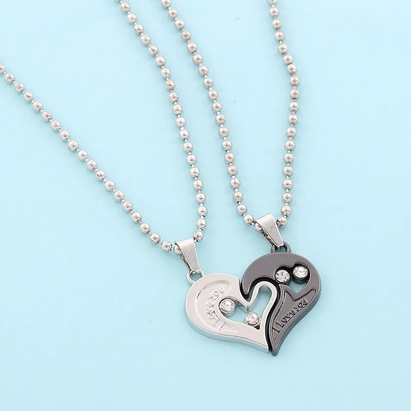 Thumbnail: Exquisite Romantic Heart Couple Necklaces for Women Men I Love You Hollow Stitc