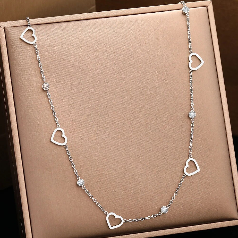 Thumbnail: Stainless Steel Necklaces Elegant Hollow Heart Light Luxury Crystal Zircon Chok