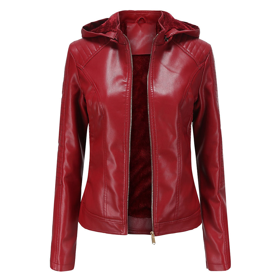 Thumbnail: Winter New Black Fleece Hooded Leather Jacket Women's Fashionable Trim Motorcyc