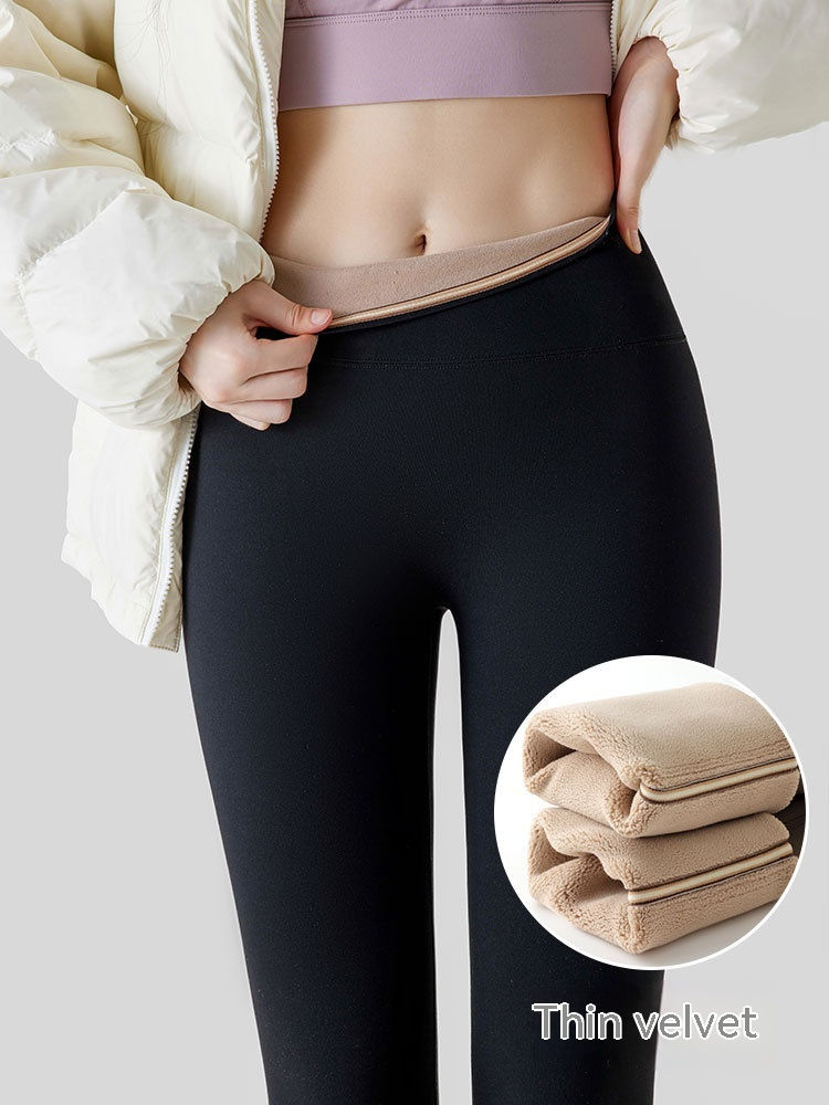 Thumbnail: Fleece-lined Thick High Waist Hip Lift Leggings For Women
