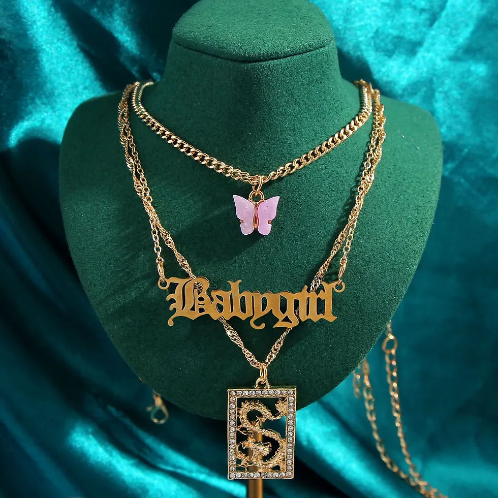 Miniatura: New Multi Layer Butterfly Dragon Charms Crystal Necklaces For Women Punk Golden