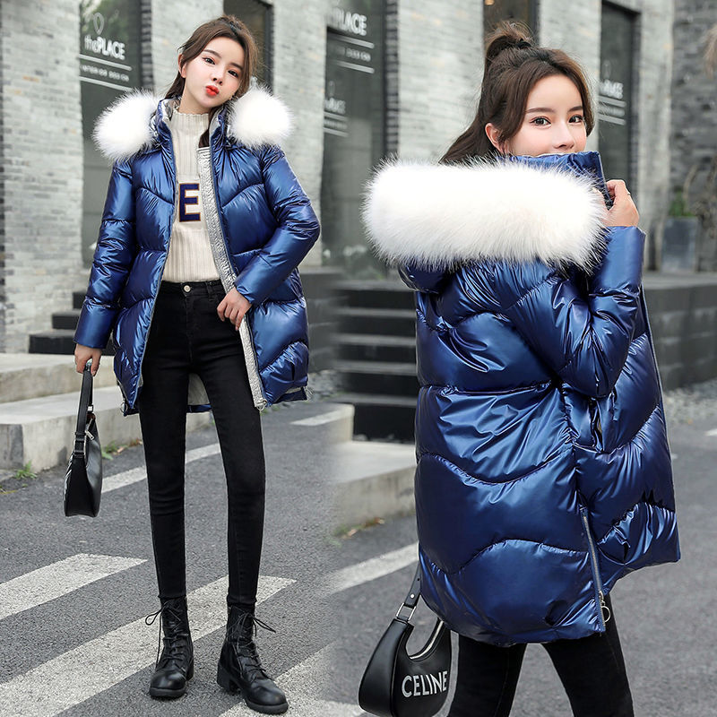 New Winter Jacket Parkas Women Glossy Down Cotton Jacket Hooded Parka Warm Fema