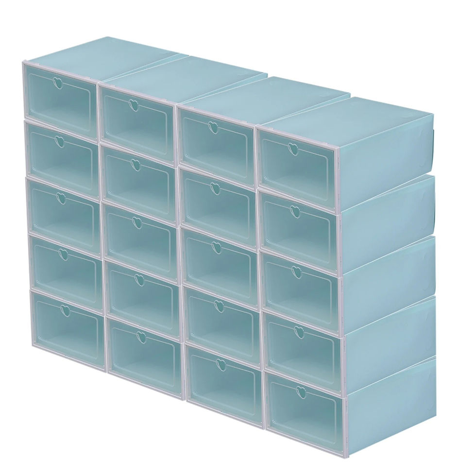 Thumbnail: (20) Clear Shoe Storage Boxes Flip Plastic Stackable Sneaker Holder Organizer B