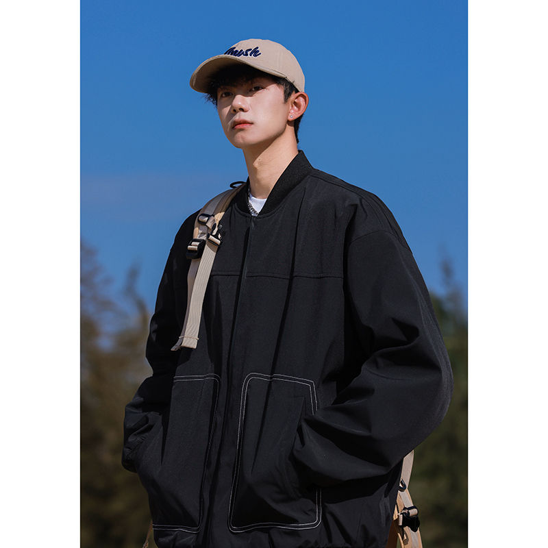 Thumbnail: Autumn Pilot Jacket Mens Autumn Stand Collar Casual Loose Stand Collar Long Sle