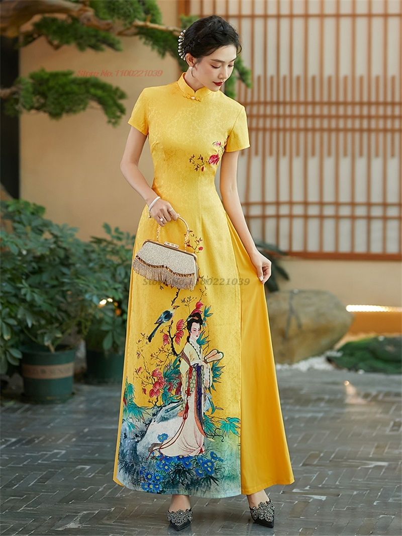 Thumbnail: 2024 vietnamese aodai improved cheongsam dress qipao national flower print qipa