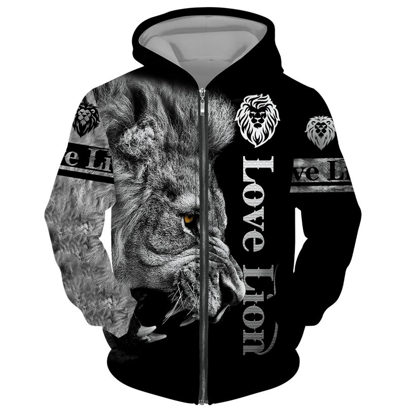 Thumbnail: Autumn and Winter Men's Tracksuit 3D The Lion Print Zipper Hoodies Sweatshirts 