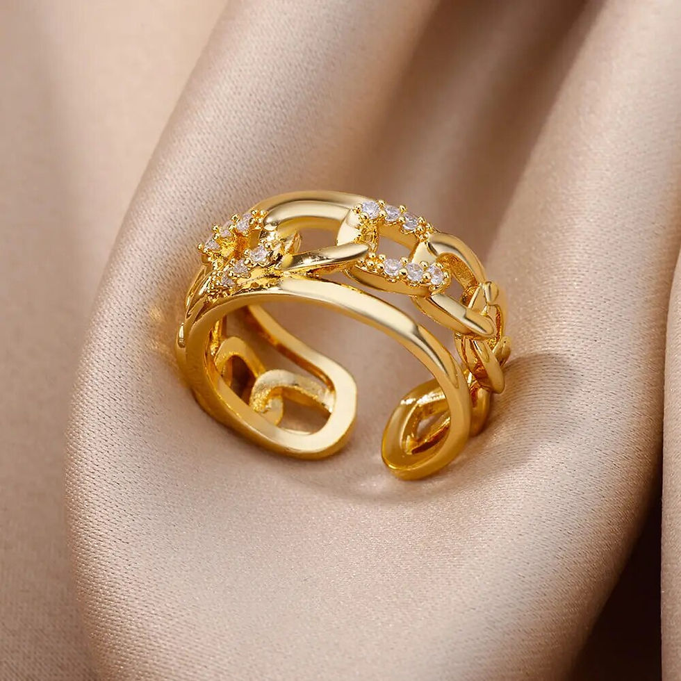 Thumbnail: Fashion Gold Color Stainless Steel Rings For Women Chain Hollow Out Crystal Zir