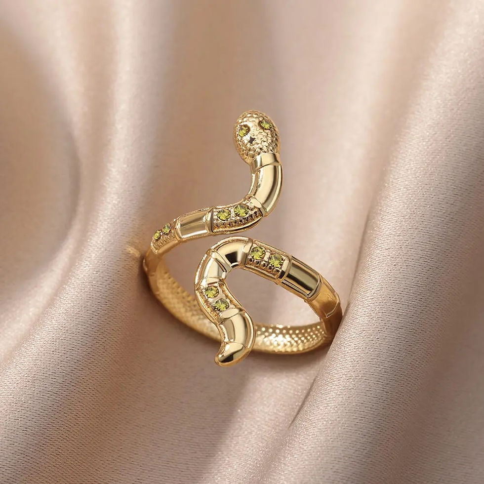 Thumbnail: Stainless Steel Snake Rings For Women Men Gold Plated Open Adjustable Zircon Ri