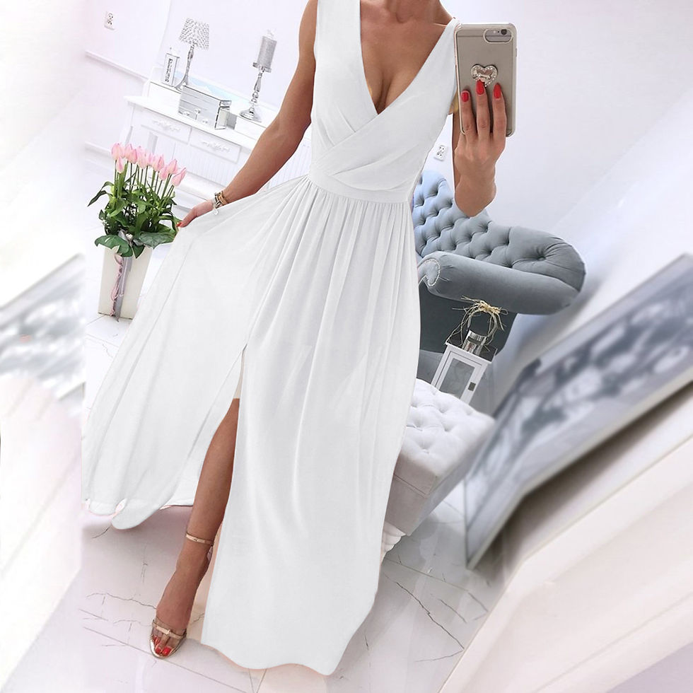 Miniaturebillede: Women's Dresses Summer Pleated  V Neck Sleeveless Side Slit Long Maxi Casual Ch