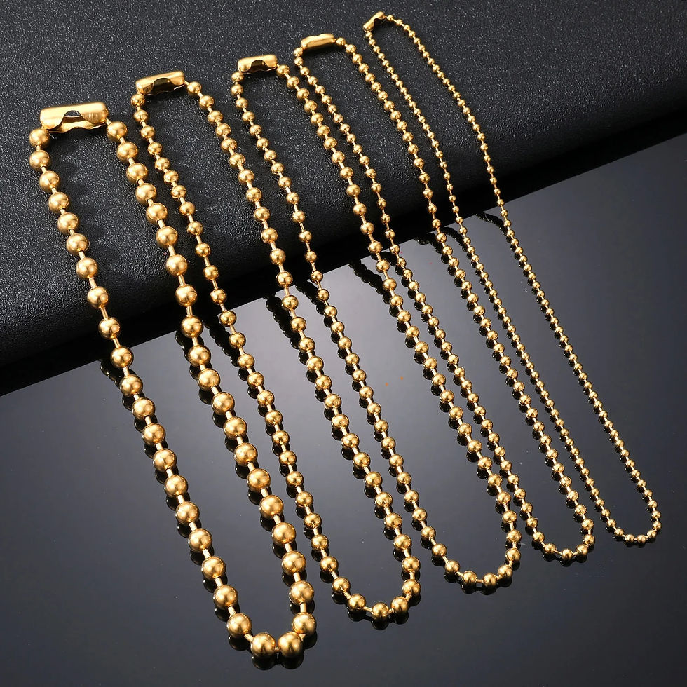 Thumbnail: 3/6/8mm Stainless Steel Ball Bead Necklaces For Women Men Gold/Silver Color Met
