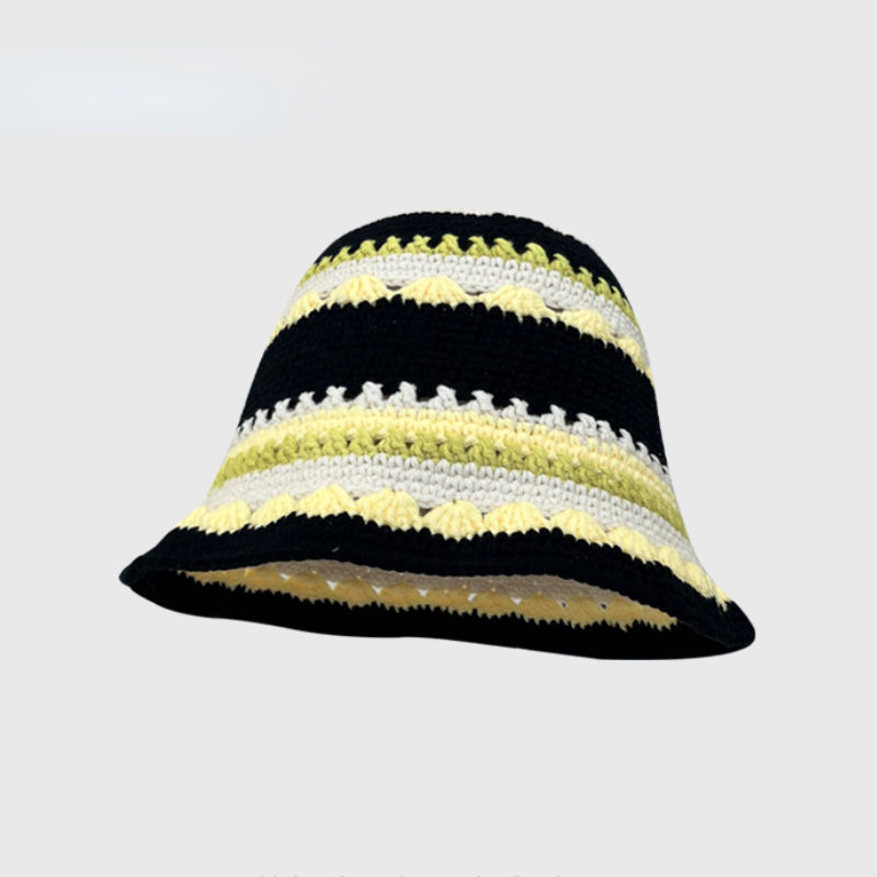 ภาพขนาดย่อ: 2023 Autumn New Crochet Korean Handmade Bucket Hat Women Weaving Knitted Hat Y2