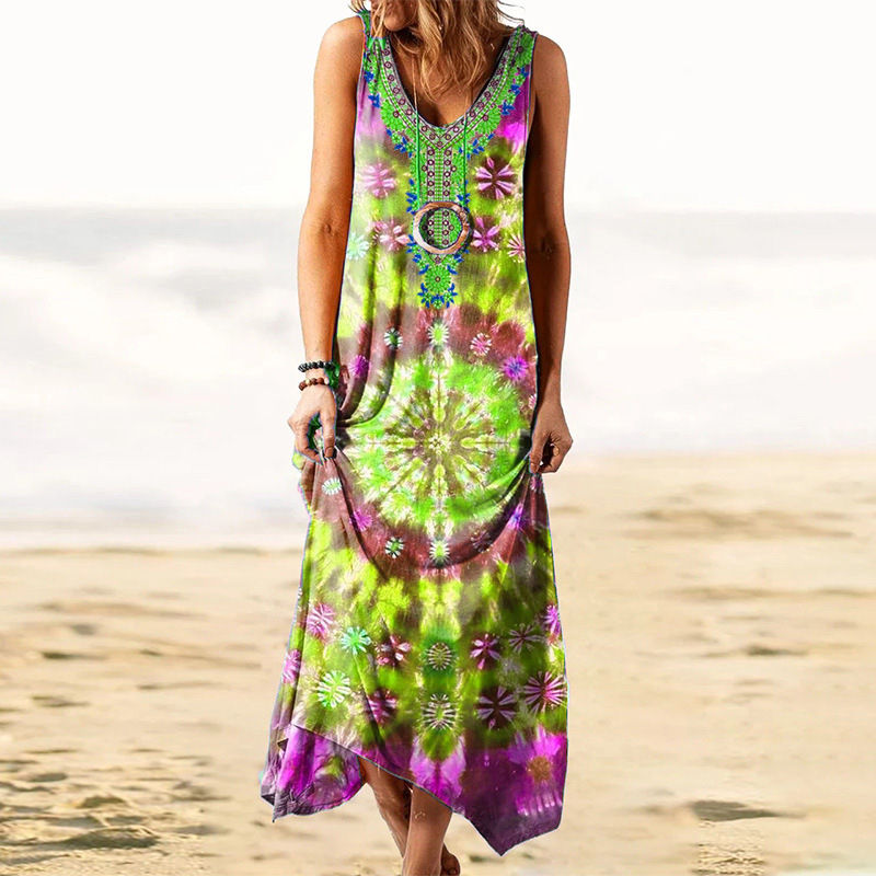 Thumbnail: Women's S-5XL size Women's New Ethnic Style Loose Printed Tank Top Dress Women'