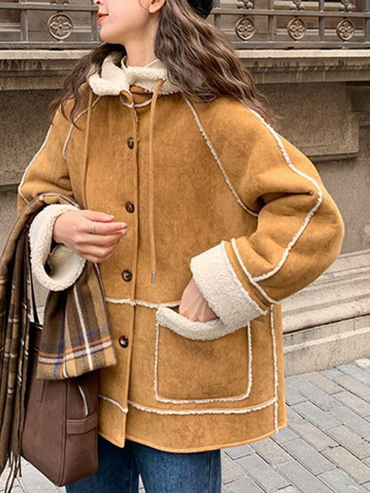 Thumbnail: 2023 Autumn Winter New Hooded Lamb Wool Coat Sheepskin Fur Suede Parka Thickene