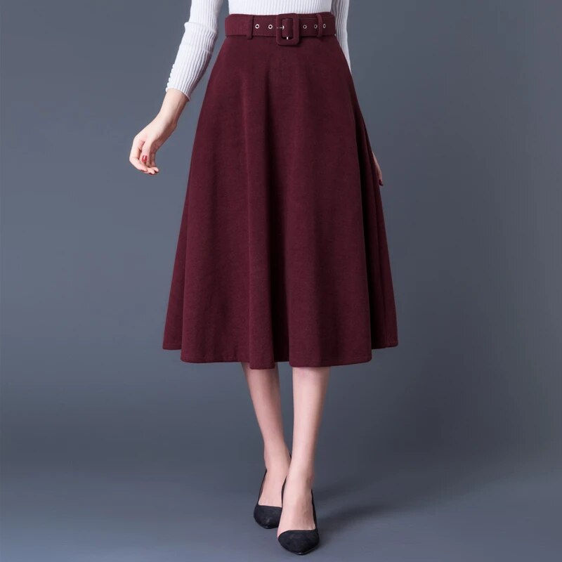 Thumbnail: Elegant High Waist Long Skirts For Women Autumn Winter Woolen Velvet Skirt With