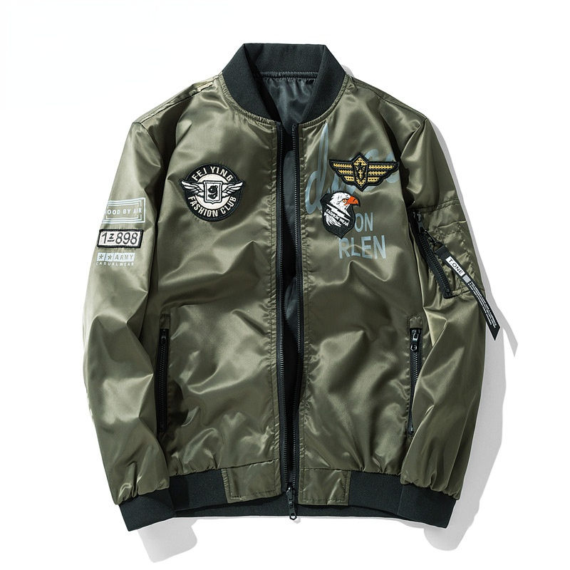 Thumbnail: Winter Bomber Jacket Men Military Pilot Jacket Badge Fashion Double Side Wear M