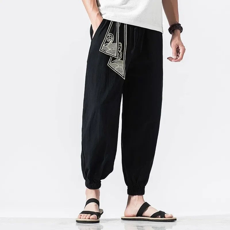 Imej kecil: Men Hippie Harem Pants Baggy Linen Boho Yoga Casual Drop Crotch Trouser Men's C