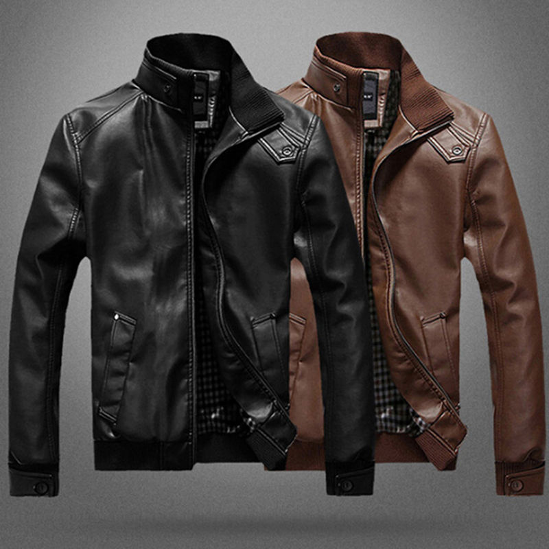 Thumbnail: Mens Leather Jackets Men Jacket High Quality Classic Motorcycle Bike Cowboy Jac