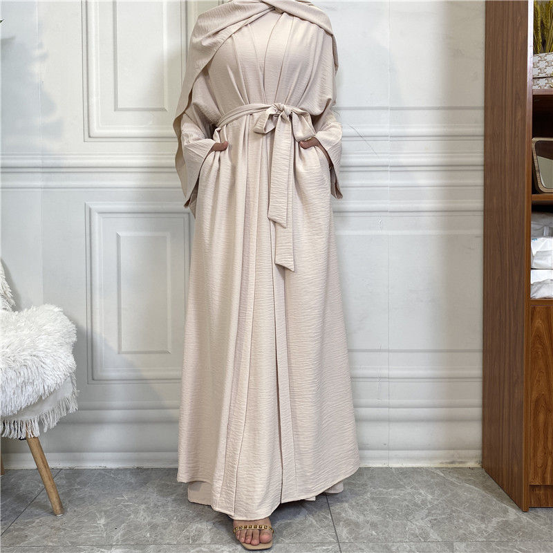 Thumbnail: Modest Women Open Abaya Kaftan Dubai Turkey 2 Piece Muslim's Set Luxury Islam R