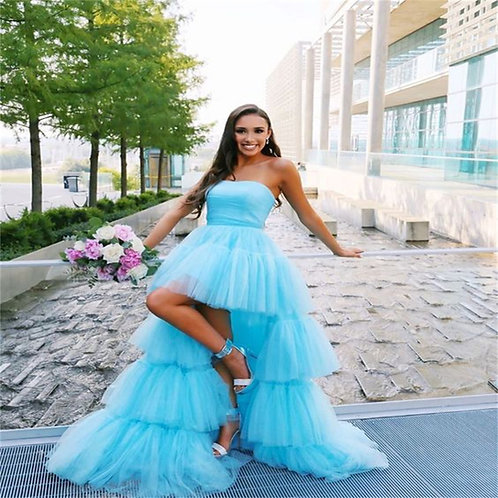 Women's high-low thin wedding dress, ball dress, long sleeved ruffled edge ball