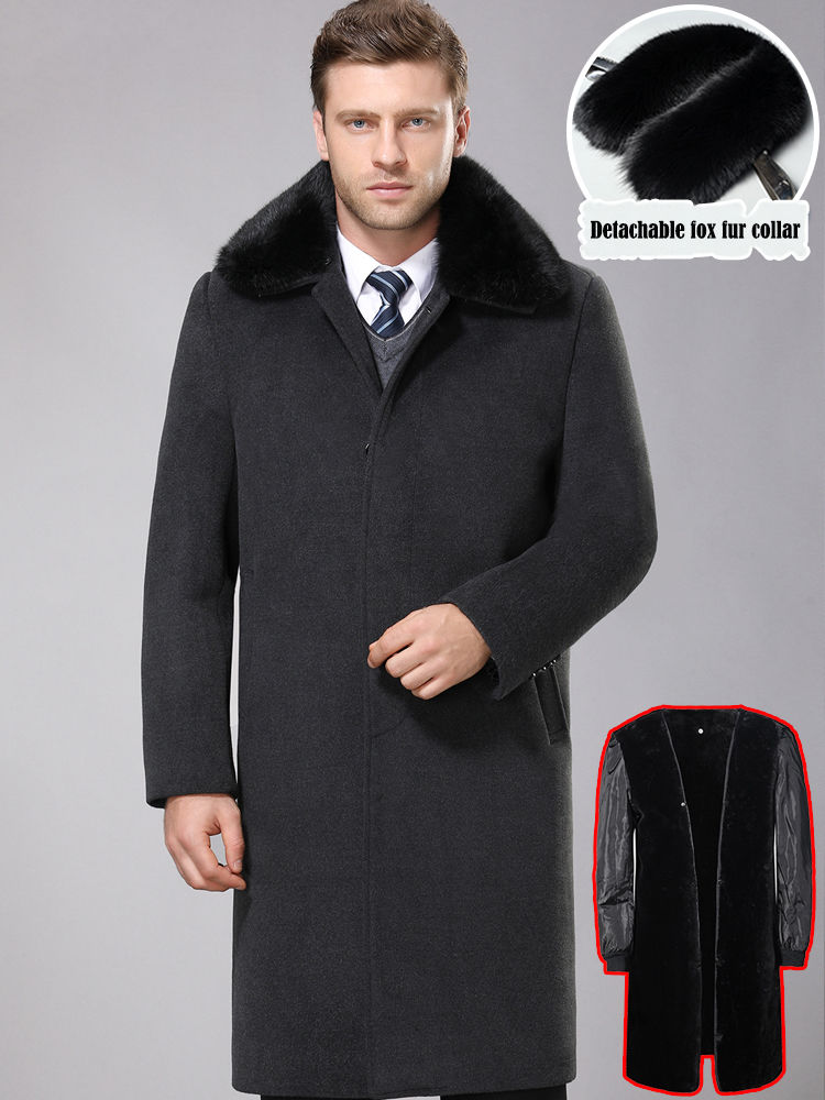 Miniatura: New Fashion Jackets Mens Thick Cashmere Trench Warm Detachable Fox Fur Collar W