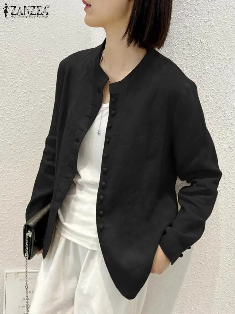 Thumbnail: ZANZEA Autumn Vintage Solid Cardigan Woman Long Sleeve O-Neck Jackets Female Fa