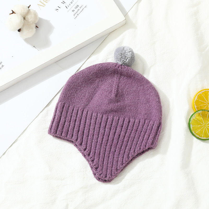 Miniatura: Children's Hat Woolen Cap Male And Female Baby Ear Protection Fluffy Ball