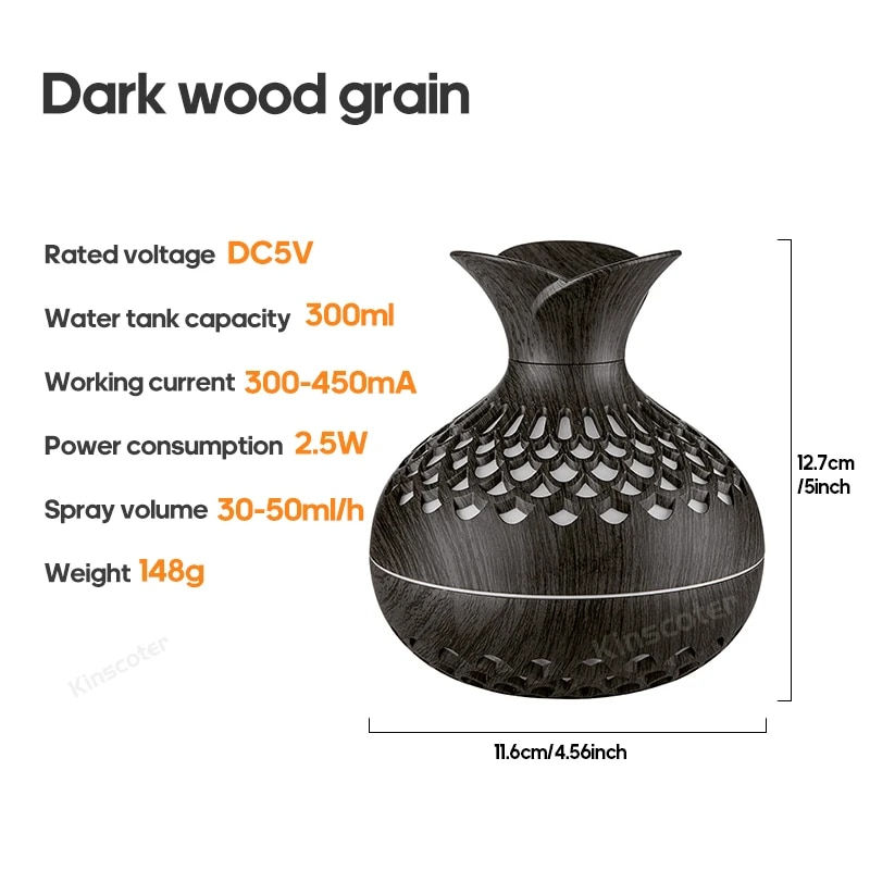 Wood Grain Humidifier 300ml USB Aroma Diffuser Atomizer USB Household Humidifie