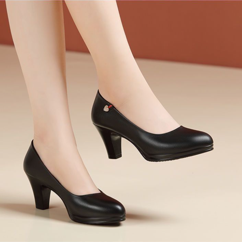 Miniatura: Women Classic Black Pu Leather High Quality Heel Shoes Sapatos Femininas Lady F