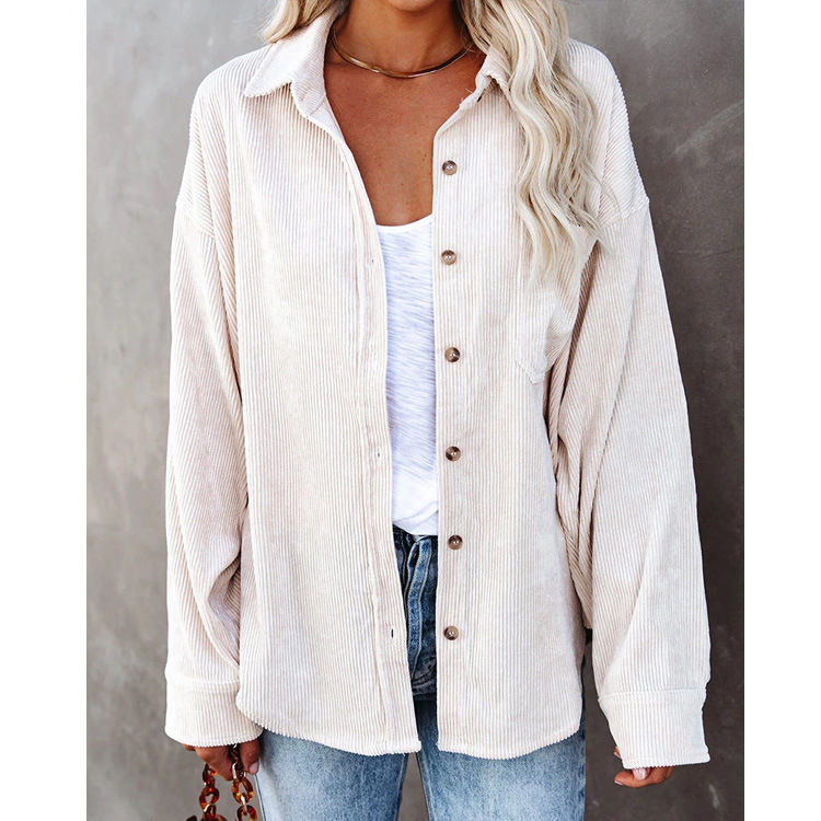Thumbnail: 2023 Autumn/Winter Women's Shirt Solid Lapel Pit Stripe Casual Coat Women