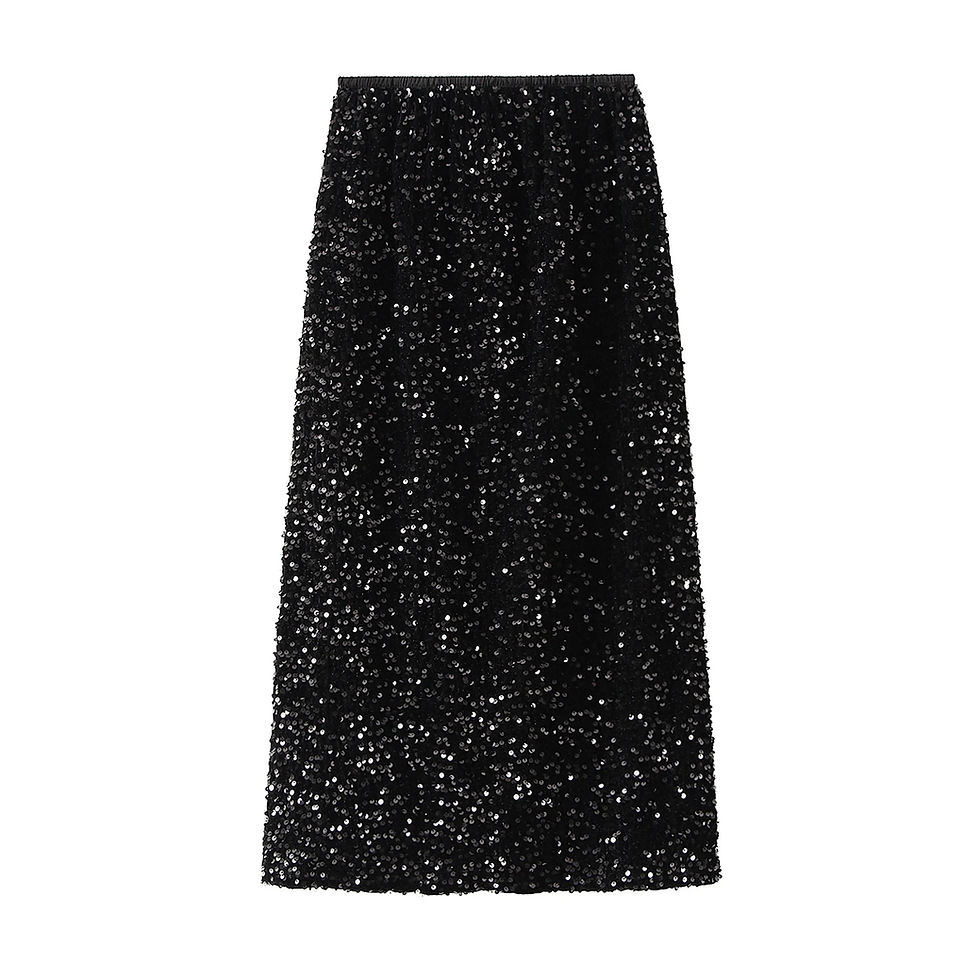 Thumbnail: Women Elegant Shiny Sequined Long Skirt Summer Fall Elastic Waist Casual Skirts