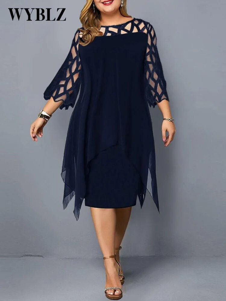 Thumbnail: WYBLZ Plus Size Dresses for Women 4xl 5xl 6xl Summer Elegant Mesh Sleeve White
