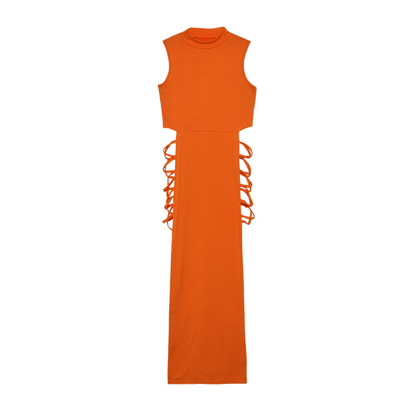 थंबनेल: Criss Cross Cut Out Dress, Sexy Bodycon Mock Neck Sleeveless Dress, Women's Clo