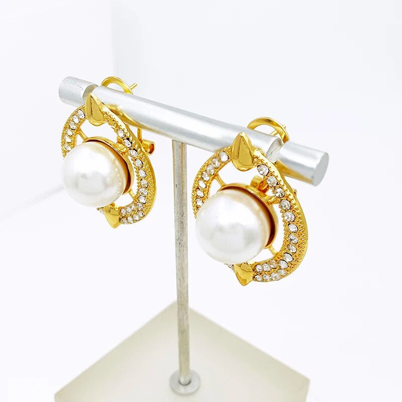 Thumbnail: Luxury Women Jewelry Set Imitation Pearl Necklace Long Pendant Earrings Bracele