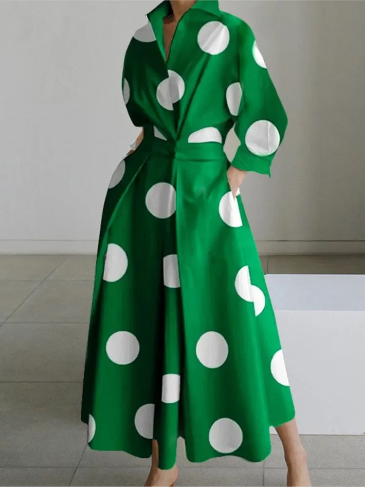 Thumbnail: Autumn Dress Long Sleeve Dot Print Elegant Maxi Dresses For Women 2023 White Ca