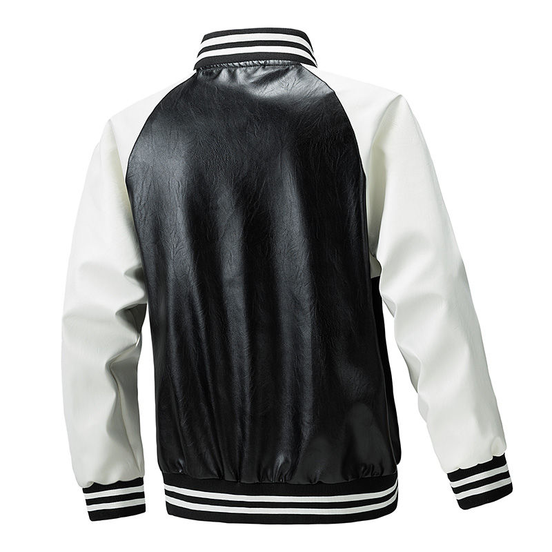 Thumbnail: New Faux Pu Leather Motorbike Jacket Men's Letter Printed Loose Baseball Jacket