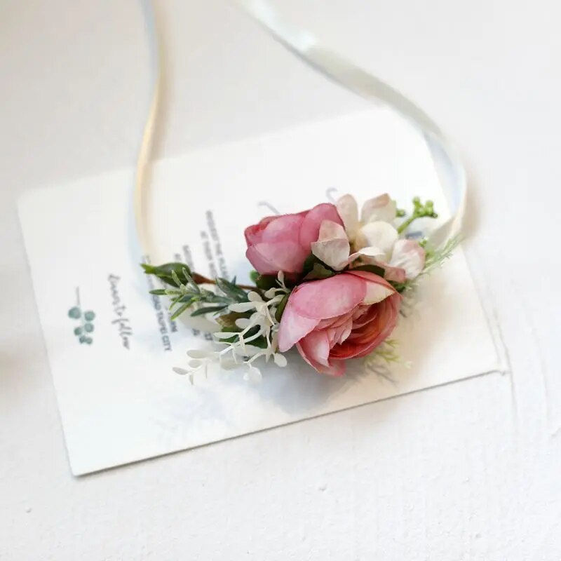 Miniatura: Roses Fabric Brooches Wrist Flowers Set Red Pink White Blue Women Men Pin Groom