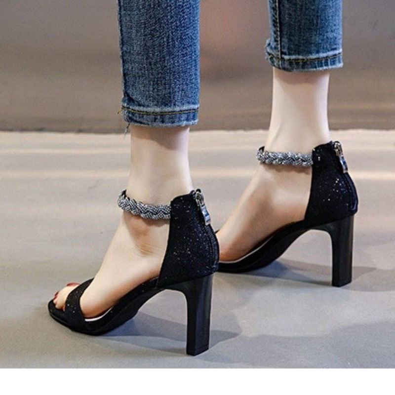 Miniatura: 2024 Summer New Fashion Thick Heel with Back Zipper Rhinestone Bag Heel Sandals