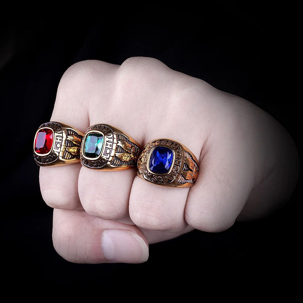 Thumbnail: Stainless Steel Men Rings Rhinestone High School Eagle Punk Hip Hop for Biker M