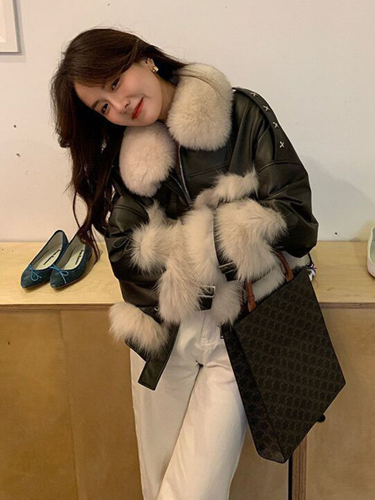 Miniatura: 2023 New Winter Lamb Fur Sheepskin Patchwork Coat Faux Fur leather Jacket Stree