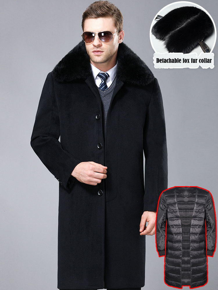 Miniatura: New Fashion Jackets Mens Thick Cashmere Trench Warm Detachable Fox Fur Collar W