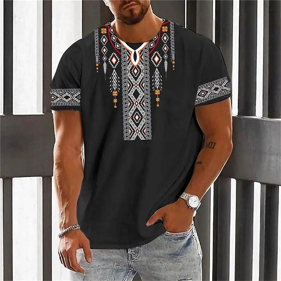 Thumbnail: Vintage Ethnic Style Men's T Shirt Dashiki Traditional Wear Clothing Short Slee