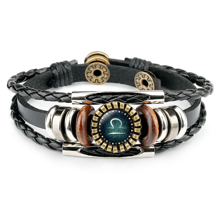 Thumbnail: Multilayer Leather Bracelet 12 Constellation Zodiac Sign Men Braided Bracelets