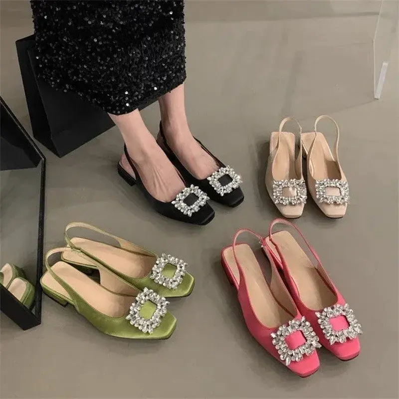 Miniatura: Women Luxury Crystal Mid Heels Sandals Summer New Woman Chunky Slingback Party